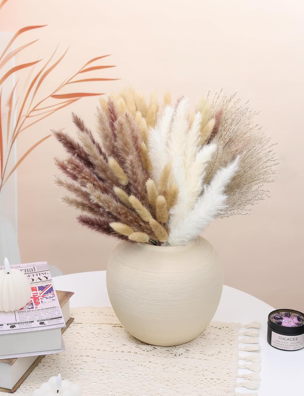 xin's convey 110pcs Dried Pampas Grass Decoration, Dried Flower Bouquet in Vase, Reed Grass Bouquet
