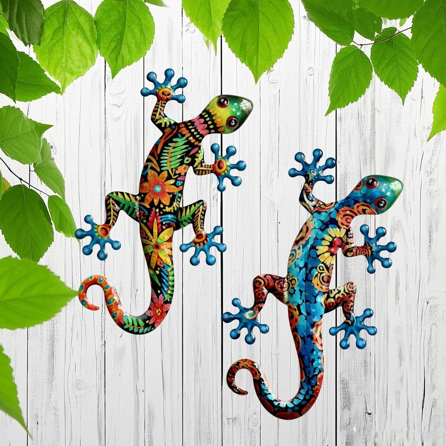 Metal Gecko Wall Art Outdoor Fence Decor Lizards Wall Decoration 2 Pack Suitable for Hanging in
