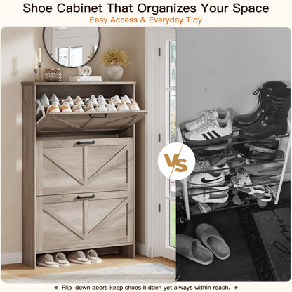 Nicetree Shoe Cabinet for Entryway, 3 Flip Drawers Shoe Storage Cabinet with 3-Tier Adjustable