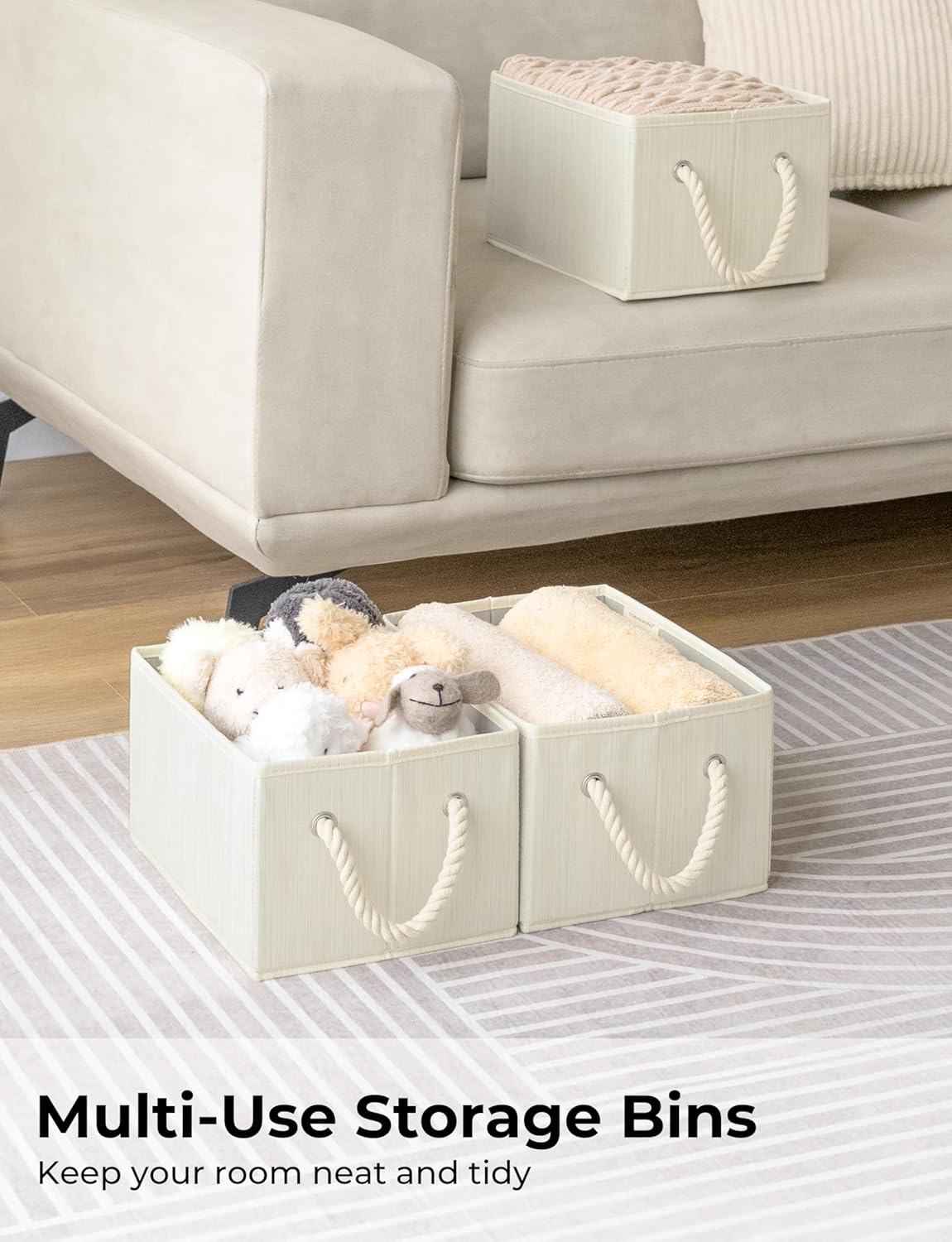 StorageWorks Storage Baskets for Shelves, Foldable Fabric Closet Storage Bins with Handles, Fabric