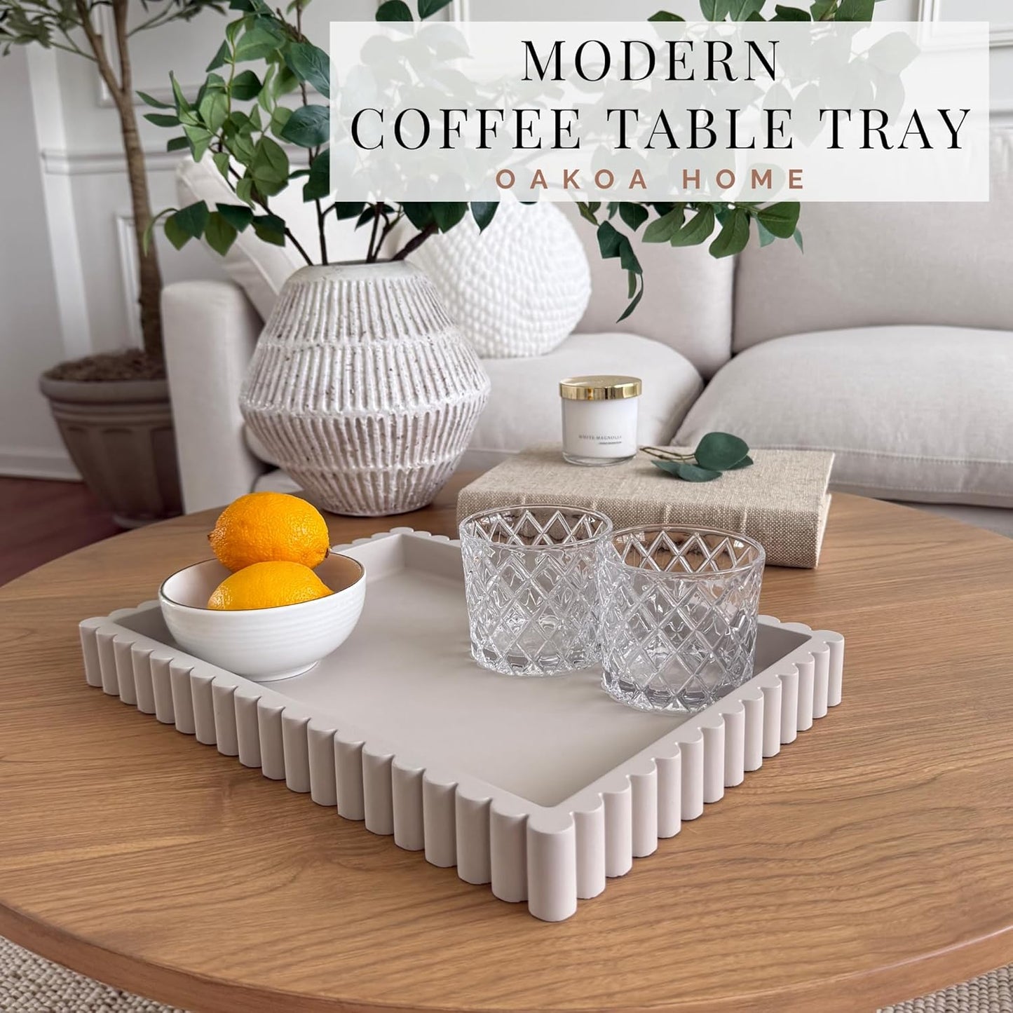 OAKOA Concrete Decorative Tray for Coffee Table Tray Decor - Ottoman Tray for Living Room