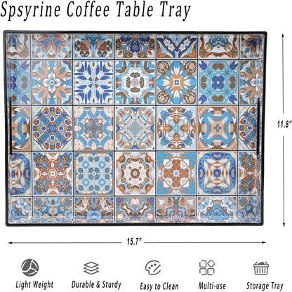 Spsyrine Serving Tray with Handles, Plastic Decorative Tray for Coffee Table, Living Room, Home