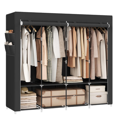 SONGMICS Portable Closet, Wardrobe Closet Organizer with Cover, 4 Hanging Rods and Shelves, 4 Side