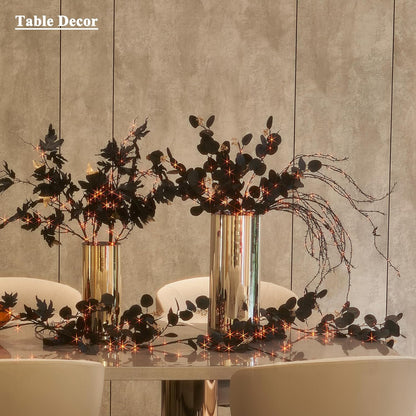 Birchlitland Halloween Black Maple Garland with Lights Timer 48 LED Orange and Warm White Fairy