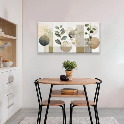 TAIJXAGSG Green Boho Wall Art Minimalist Canvas Wall Art Decor Geometric Line Leaf Beige Green Wall