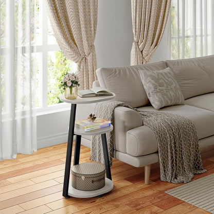 Side Table, Small End Table with Metal Frame, 3-Tier Bedside Tables, Round Side Tables for Living