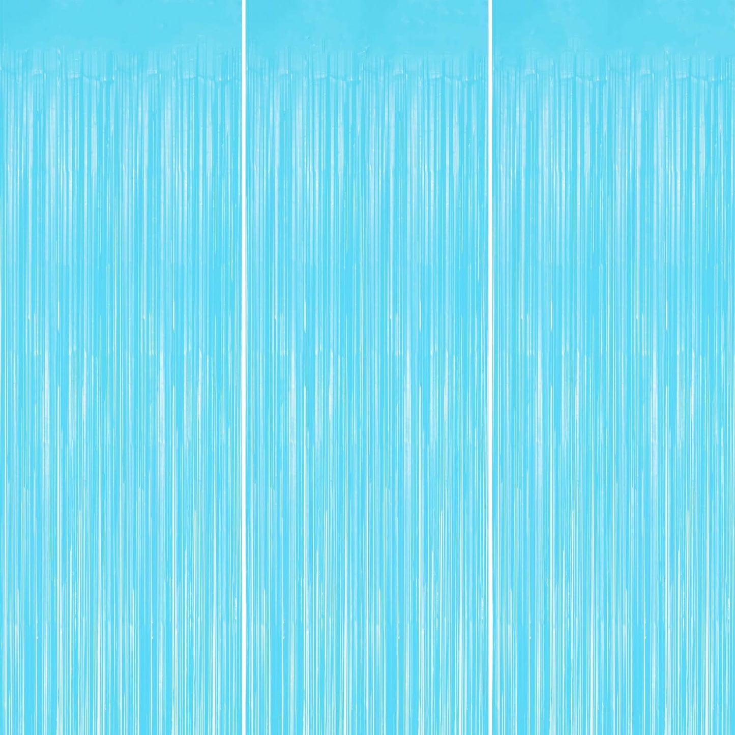 3 Pack Foil Fringe Backdrop - Pastel Blue Shiny Tinsel Curtains for Party Decoration/Photo Booth