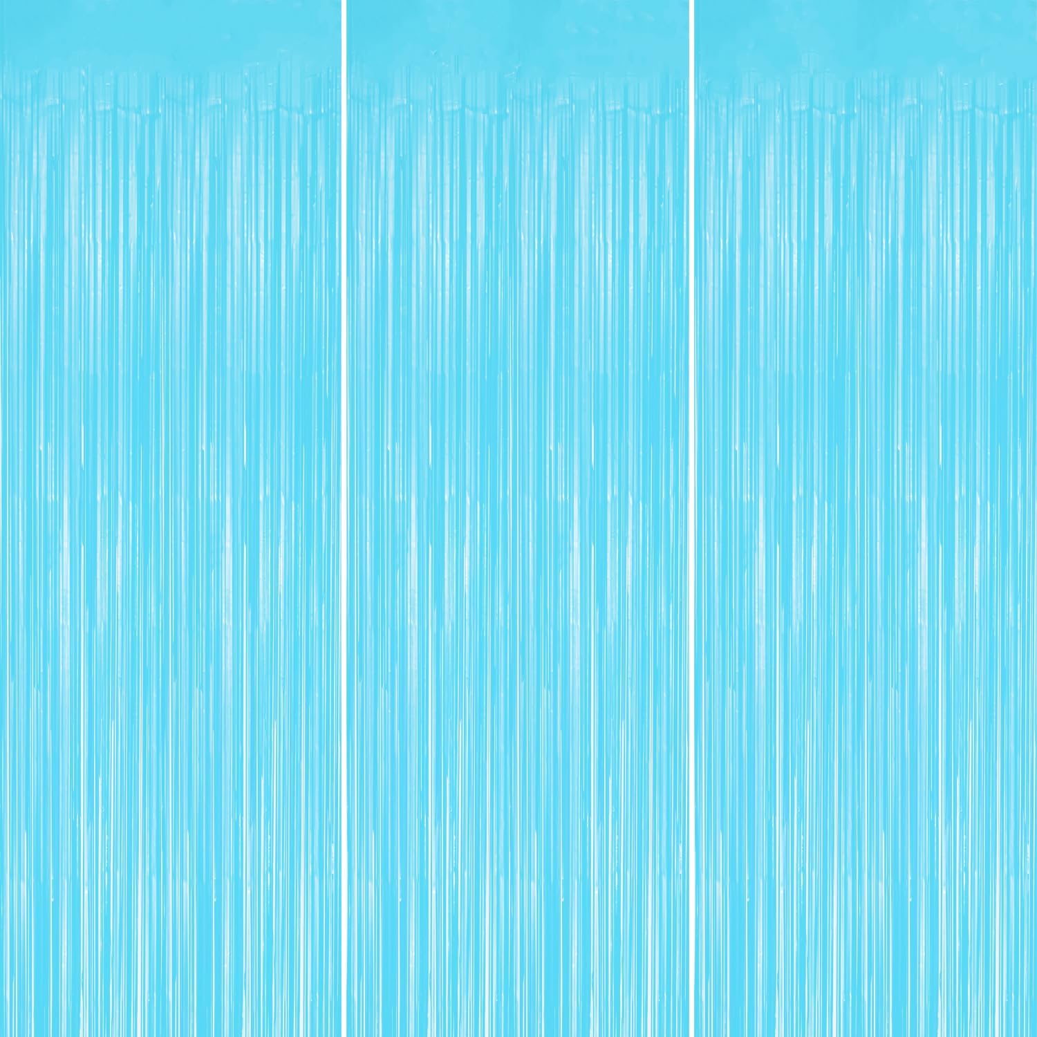 3 Pack Foil Fringe Backdrop - Pastel Blue Shiny Tinsel Curtains for Party Decoration/Photo Booth
