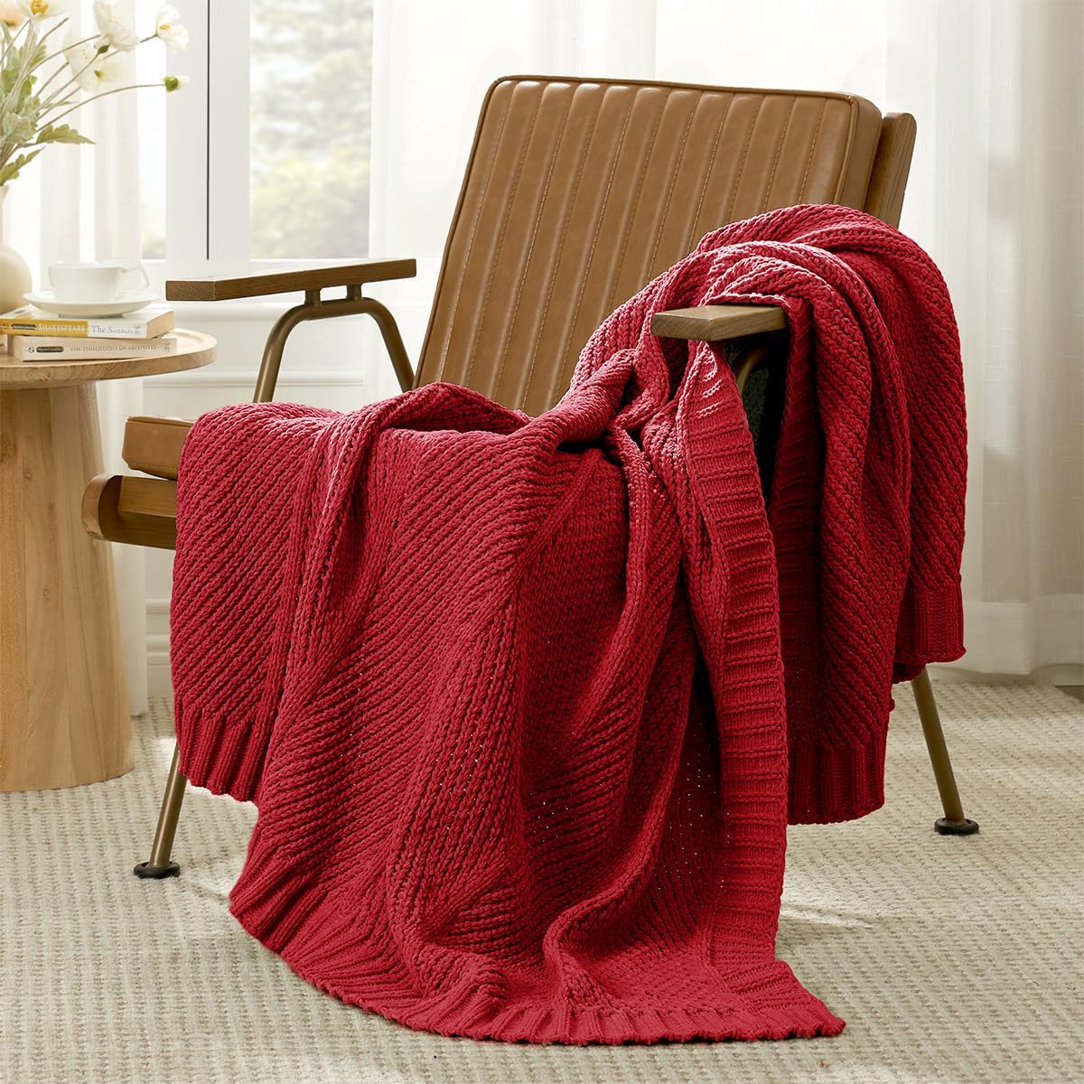 Amélie Home Chenille Knit Throw Blanket for Couch, Chevron Texture Decorative Soft Blanket for