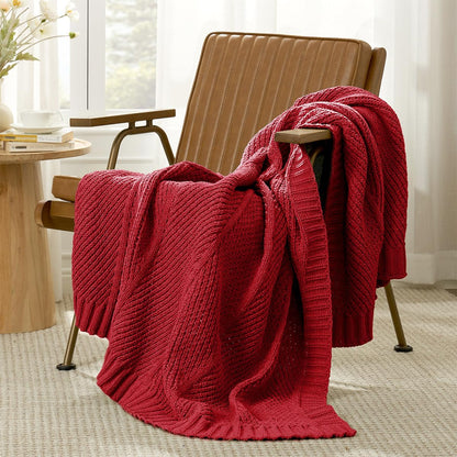 Amélie Home Chenille Knit Throw Blanket for Couch, Chevron Texture Decorative Soft Blanket for