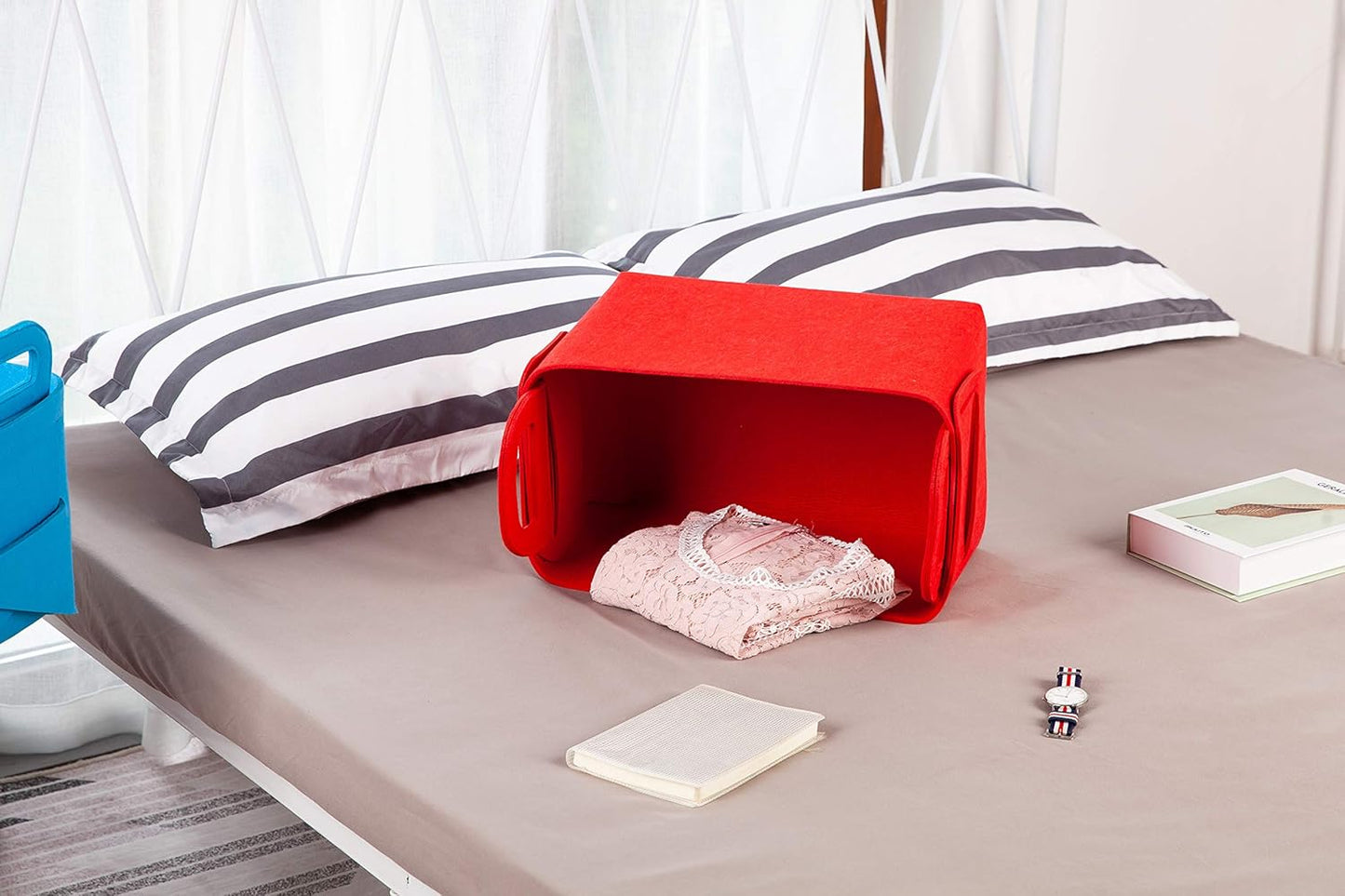 Minoisome Storage Basket Felt Storage Bin Collapsible& Convenient Box Organizer with Carry Handles