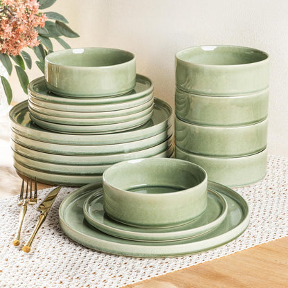 AmorArc Ceramic Dinnerware Sets, Handmade Reactive Glaze Stoneware Plates and Bowls Sets,Highly
