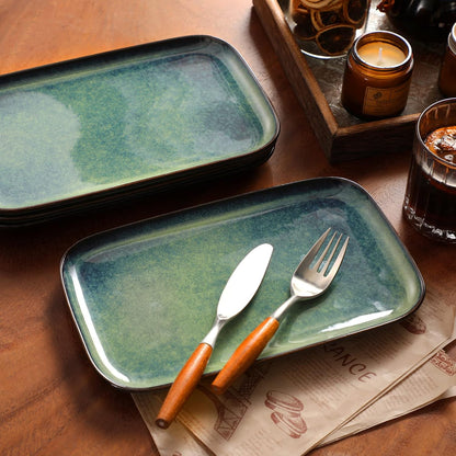 vancasso Stern Serving Platters Set of 4, 11 Inches Rectangular Ceramic Serving Plates, Green