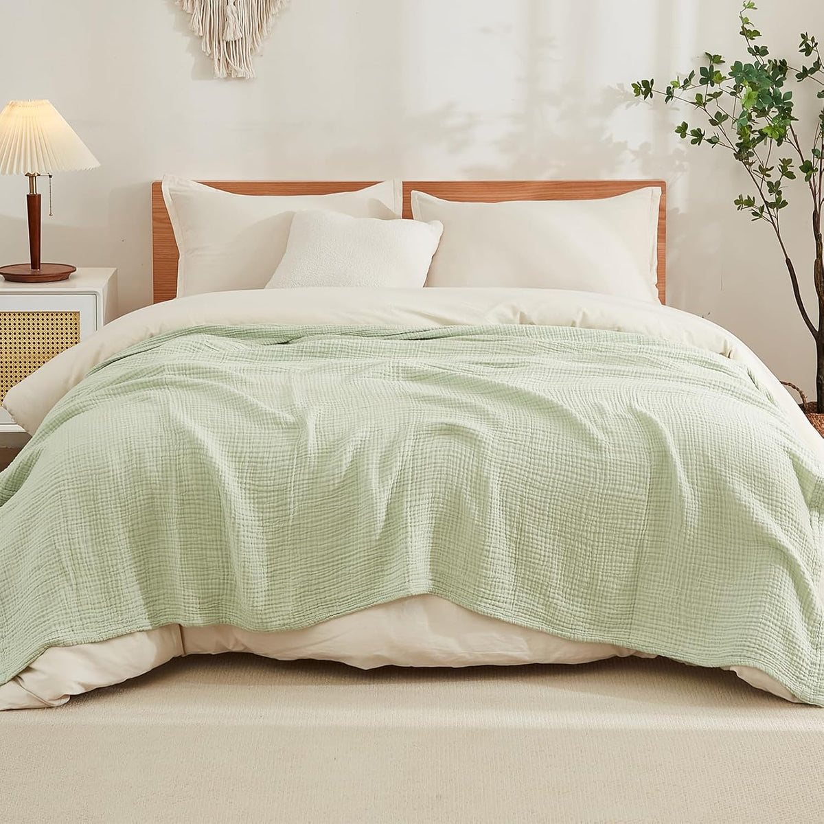 EMME Cotton Blanket Queen Size for Bed Soft Large Muslin Bed Blankets 90"x90" Lightweight