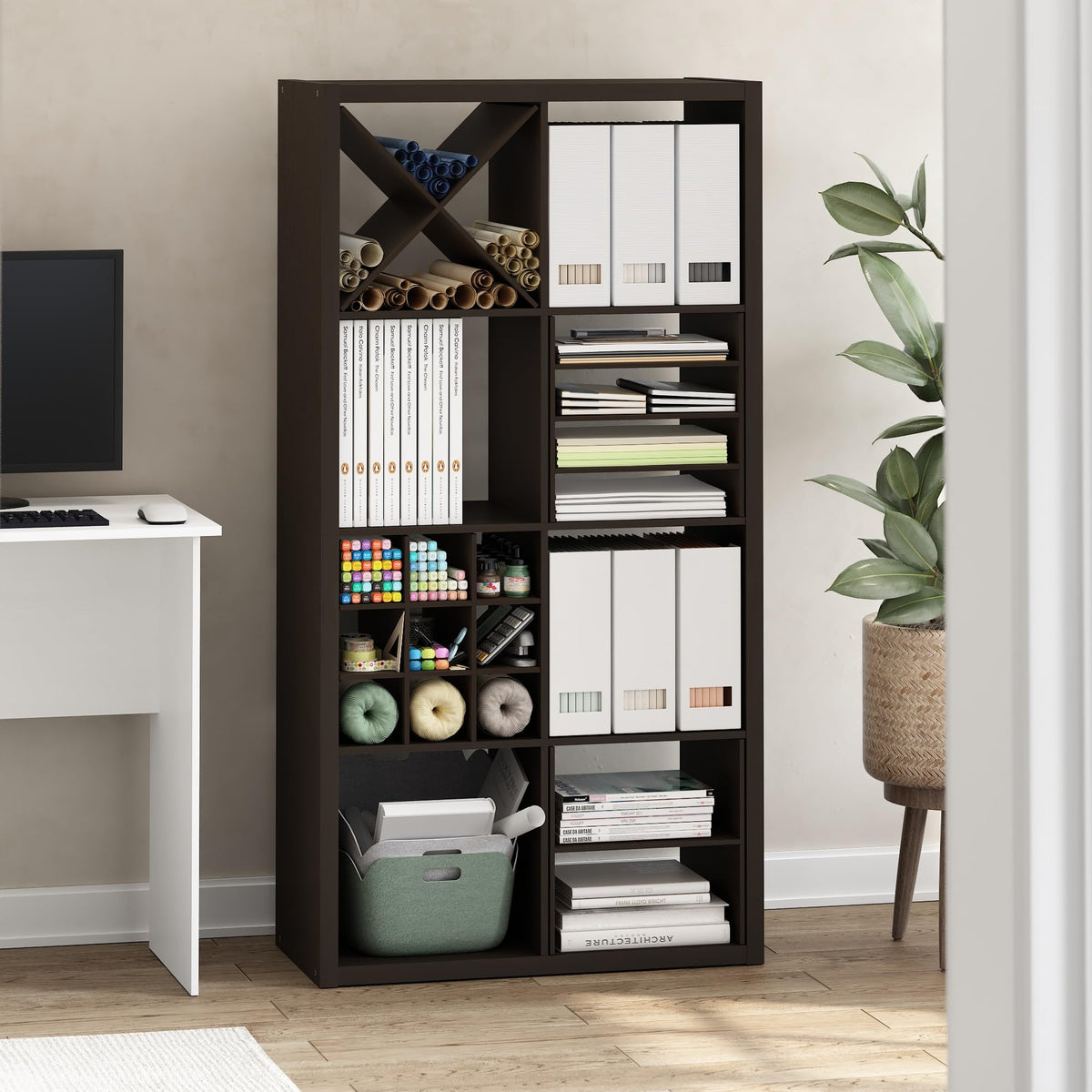 Furinno Cubicle H-Shelf Cube Insert, 2-Tier Cube Organizer, Black Oak