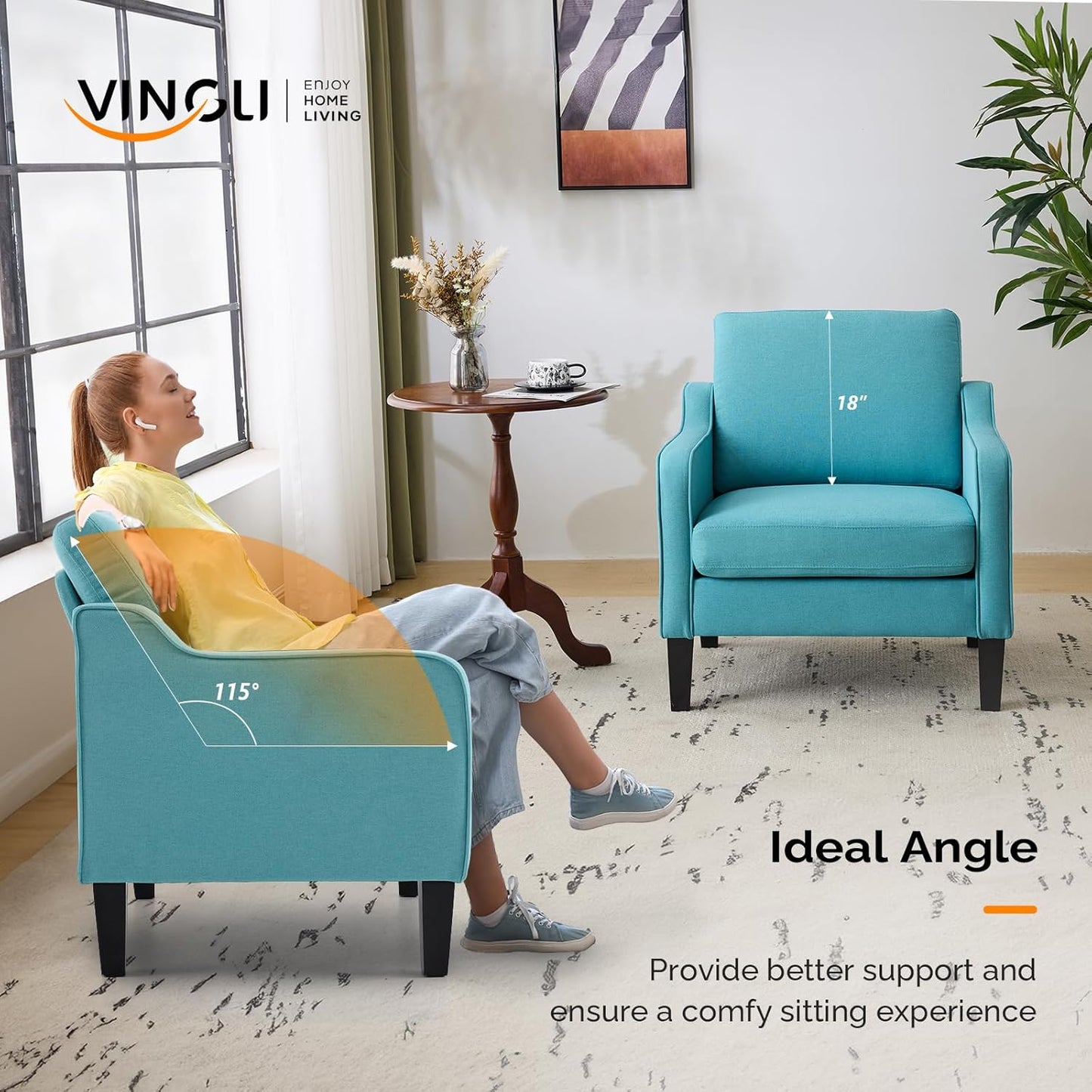 VINGLI Accent Chairs for Living Room Mid Century Modern Chair Sofa Chair Upholstered Arm Chair with