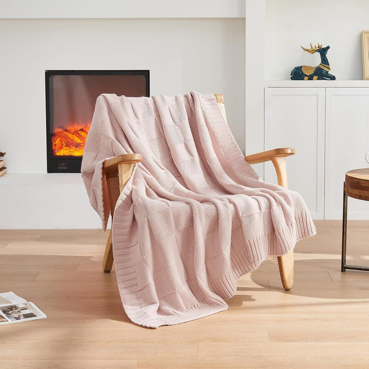 CozeCube Check Knit Throw Blanket, Pink Checkered Throw for Couch, Decorative Christmas Soft Cozy