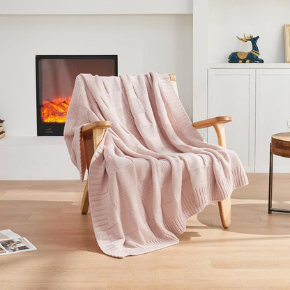 CozeCube Check Knit Throw Blanket, Pink Checkered Throw for Couch, Decorative Christmas Soft Cozy