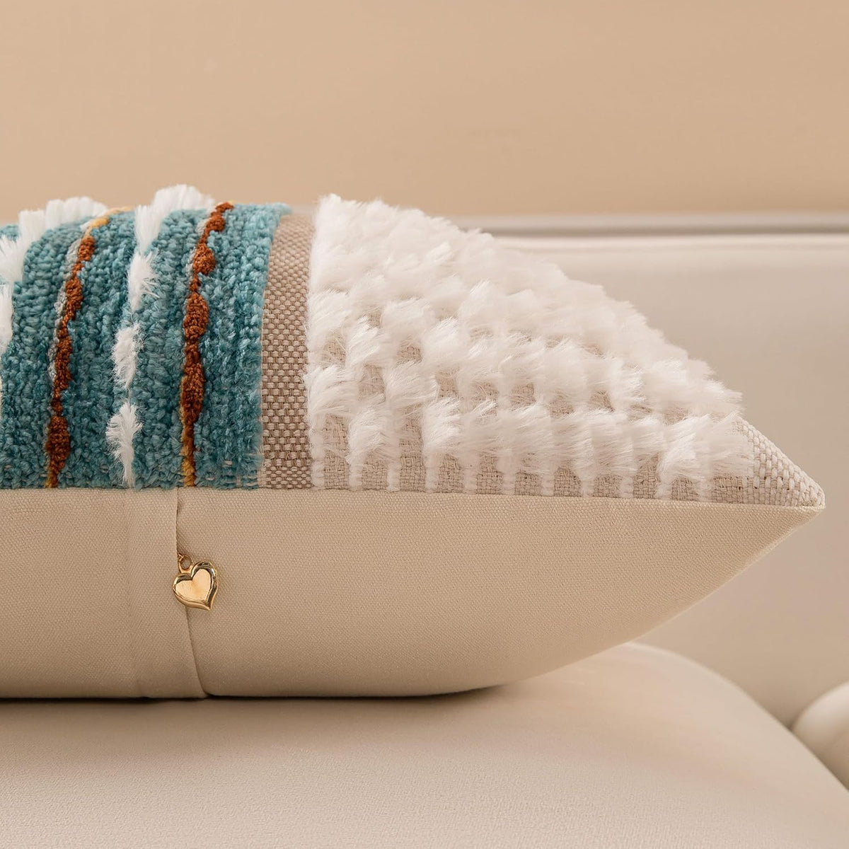 Boho Chenille Tufted Couch Throw Pillow Covers 18x18 Inch Set of 2 Farmhouse Striped Decorative