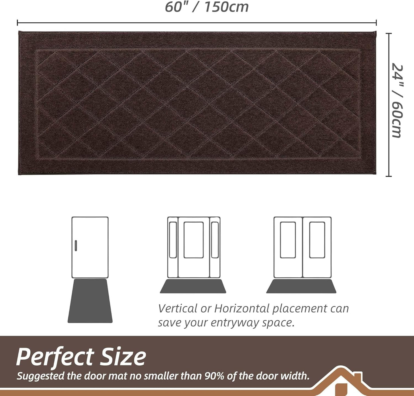 BEQHAUSE Dirt Trapper Door Mat 24" x 60", Doormat Non-Slip Entryway Rugs Washable, Dog Door Mat