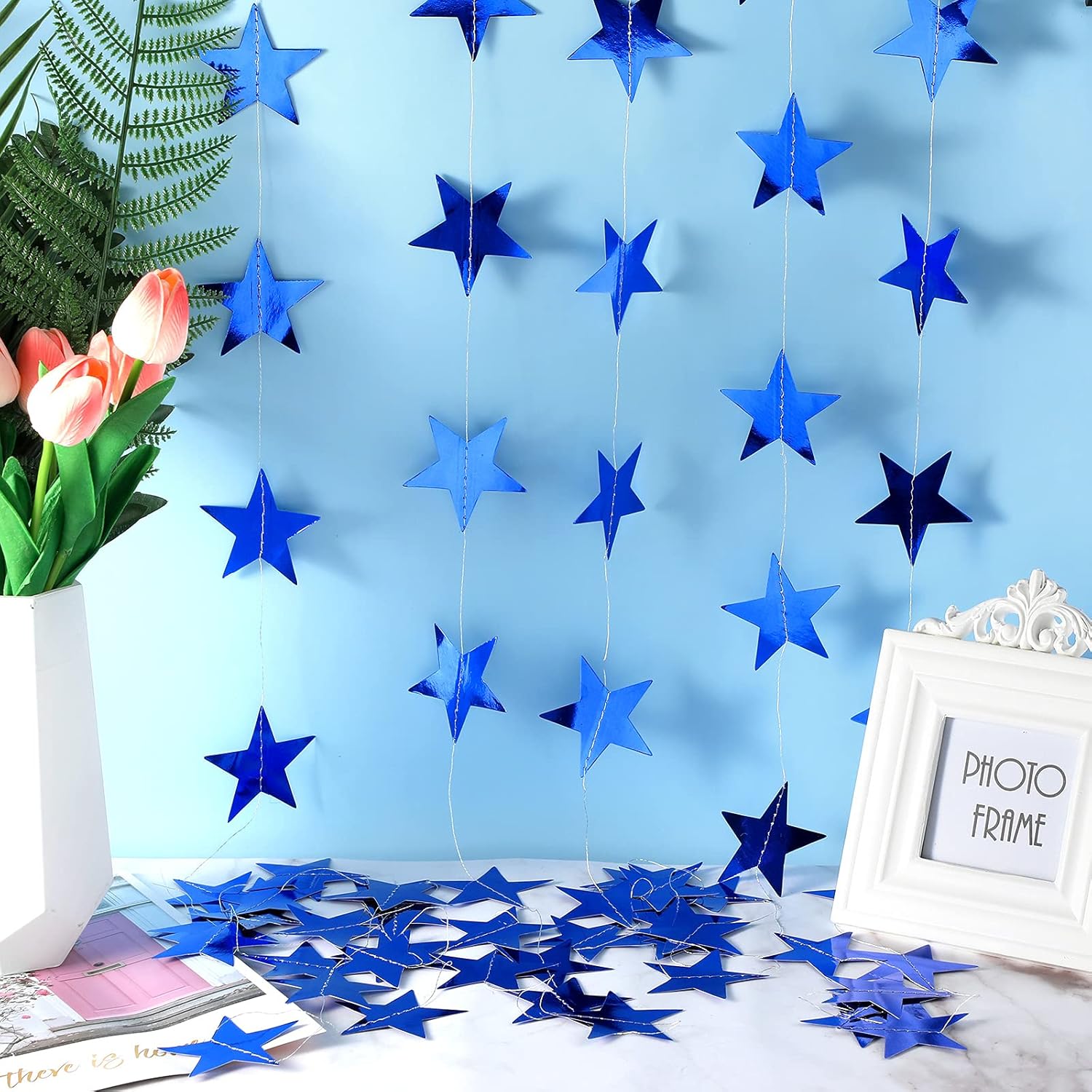 Patelai Glitter Star Garland Banner Decor 130 Feet Star Hanging Bunting Banner Twinkle Backdrop for