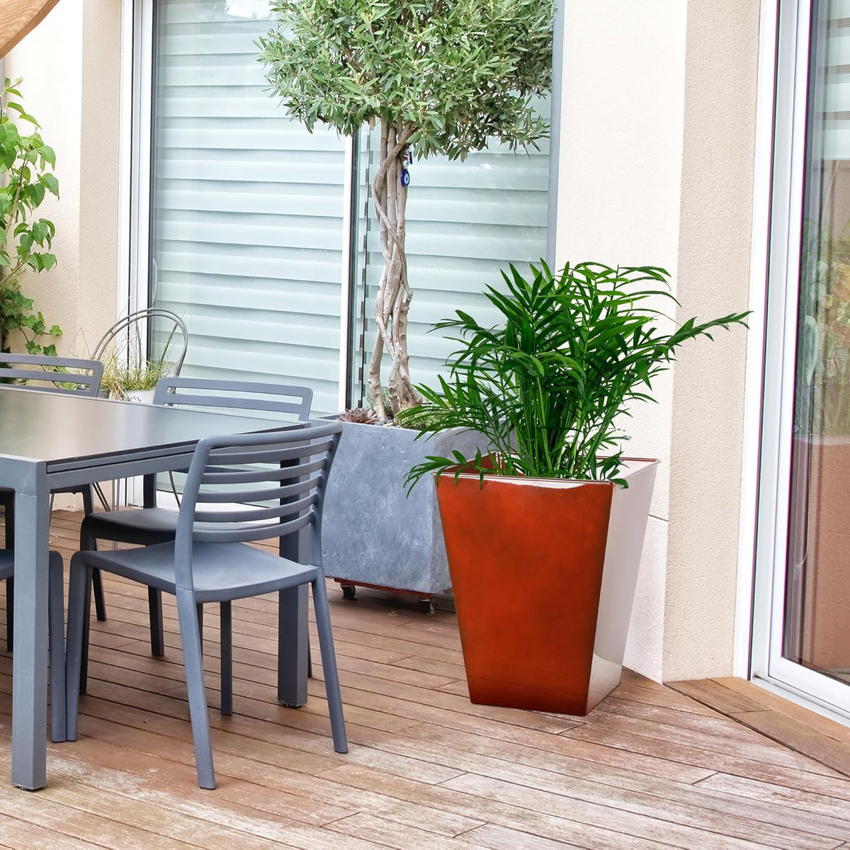 KOL 18''H. Bright Glazed Planter with Drainage Hole, Set of 2, Galvanized Steel Planter Pots for