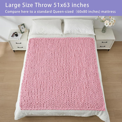 Bigacogo Chunky Knit Throw Blanket for Couch, 51x63 inches, 100% Hand Knitted with Thick Jumbo