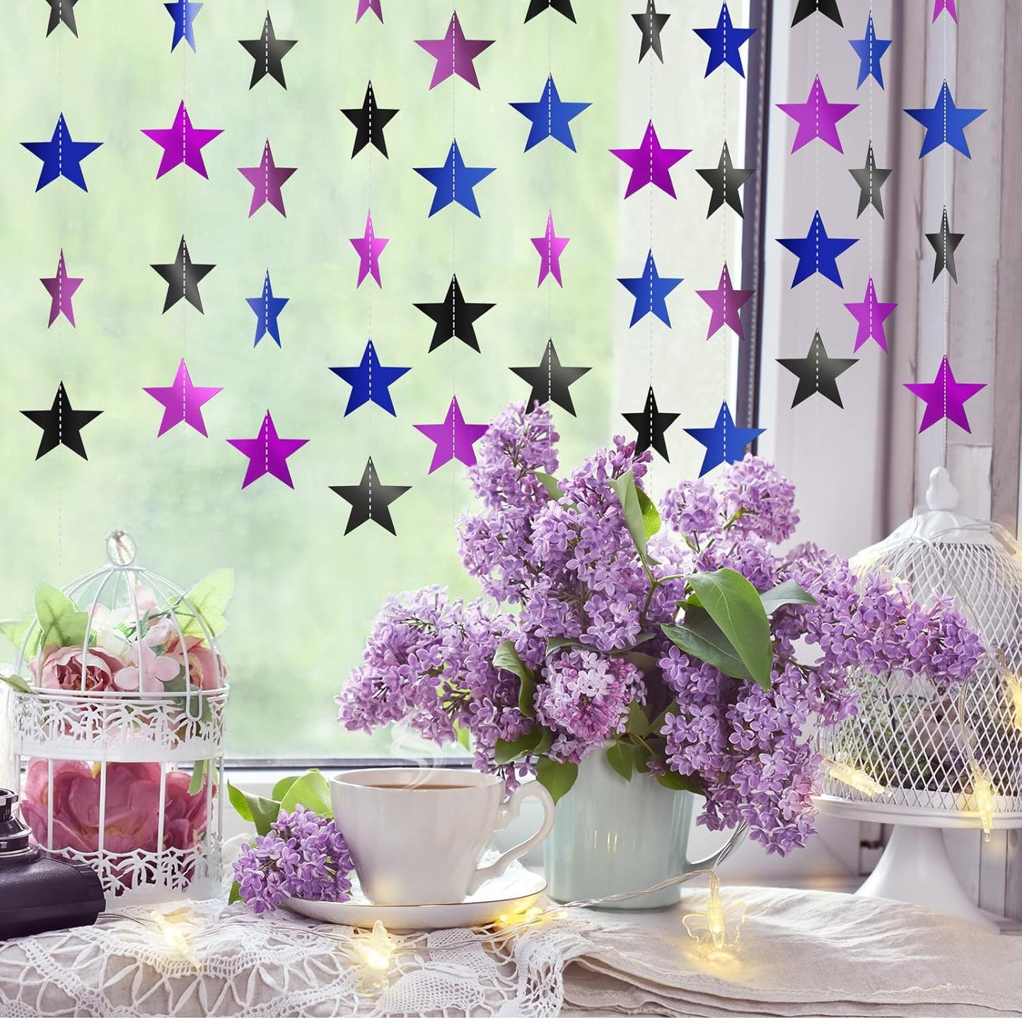 Patelai Glitter Star Garland Banner Decor 130 Feet Star Hanging Bunting Banner Twinkle Backdrop for