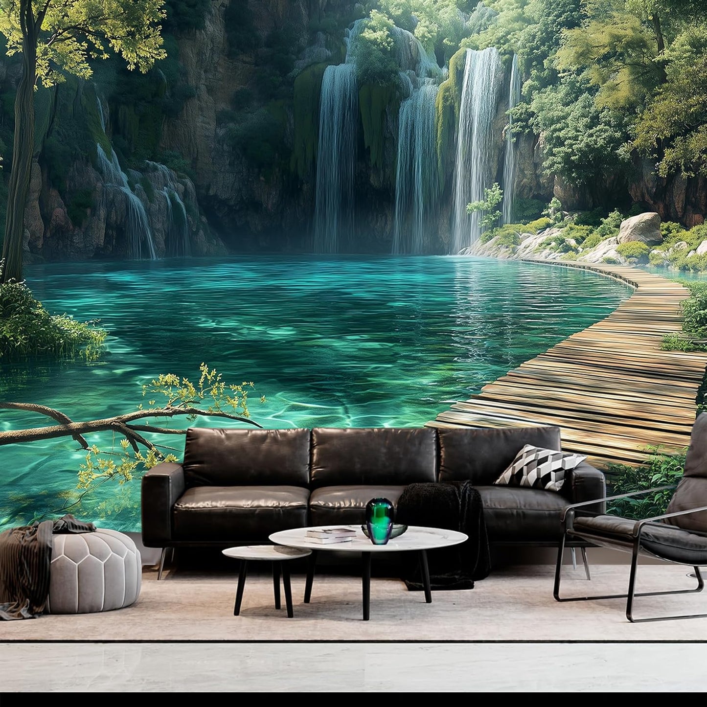 BSFHH Nature Tapestry Forest Tree Sea Cave Wall Hanging, Stream Through Rainforest Landscape Wall