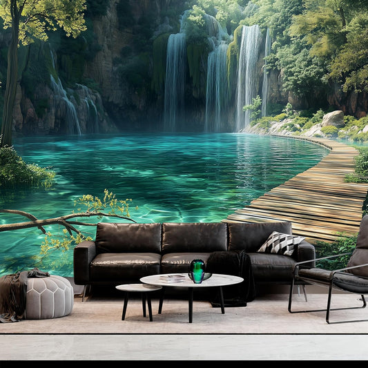 BSFHH Nature Tapestry Forest Tree Sea Cave Wall Hanging, Stream Through Rainforest Landscape Wall
