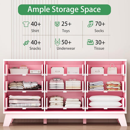 Fluted Dresser for Bedroom with 9 Drawers, 57" Wide Modern Chest of Drawers with Metal Handle