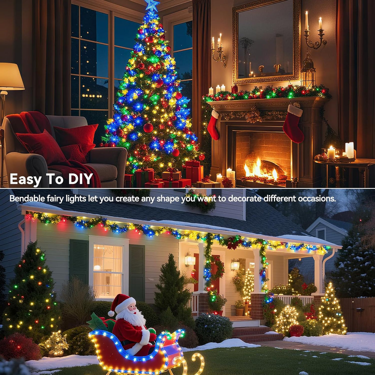 4 Pack 60LED Christmas Fairy Lights Battery Operated - 20FT Twinkle Lights with 2 Lighting Modes