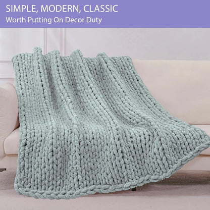 Bigacogo Chunky Knit Throw Blanket for Couch, 51x63 inches, 100% Hand Knitted with Thick Jumbo