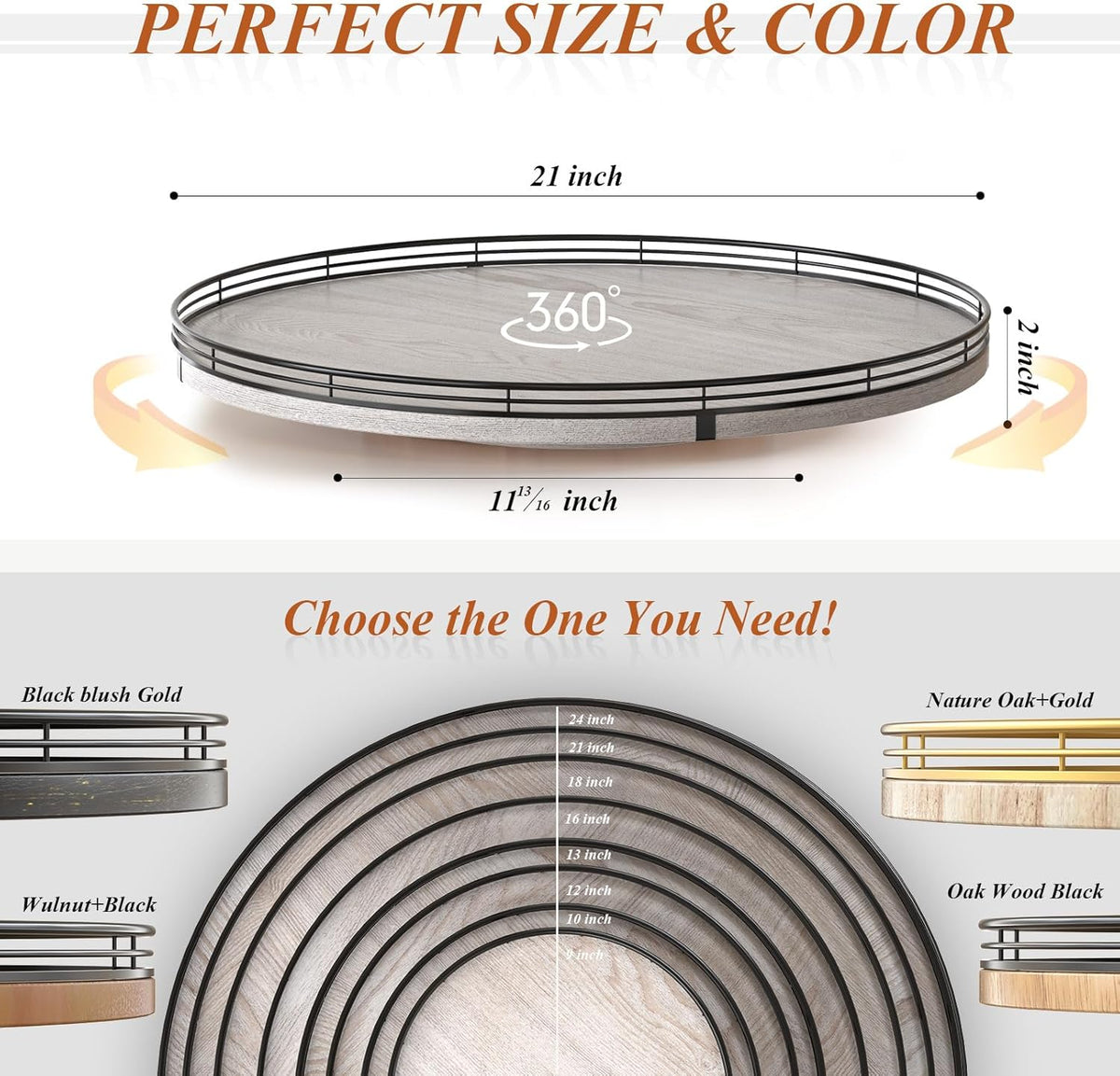 21" Lazy Susan Wood Turntable Organizer for Kitchen Decor, Farmhouse Round Wooden Lazy Susan