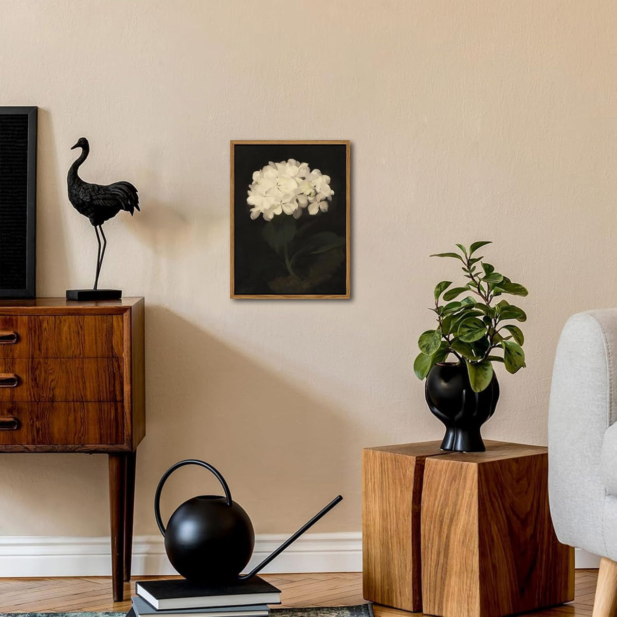 Framed Wall Art for Living Room – Vintage White Hydrangea Oil Painting Canvas Prints, Aesthetic