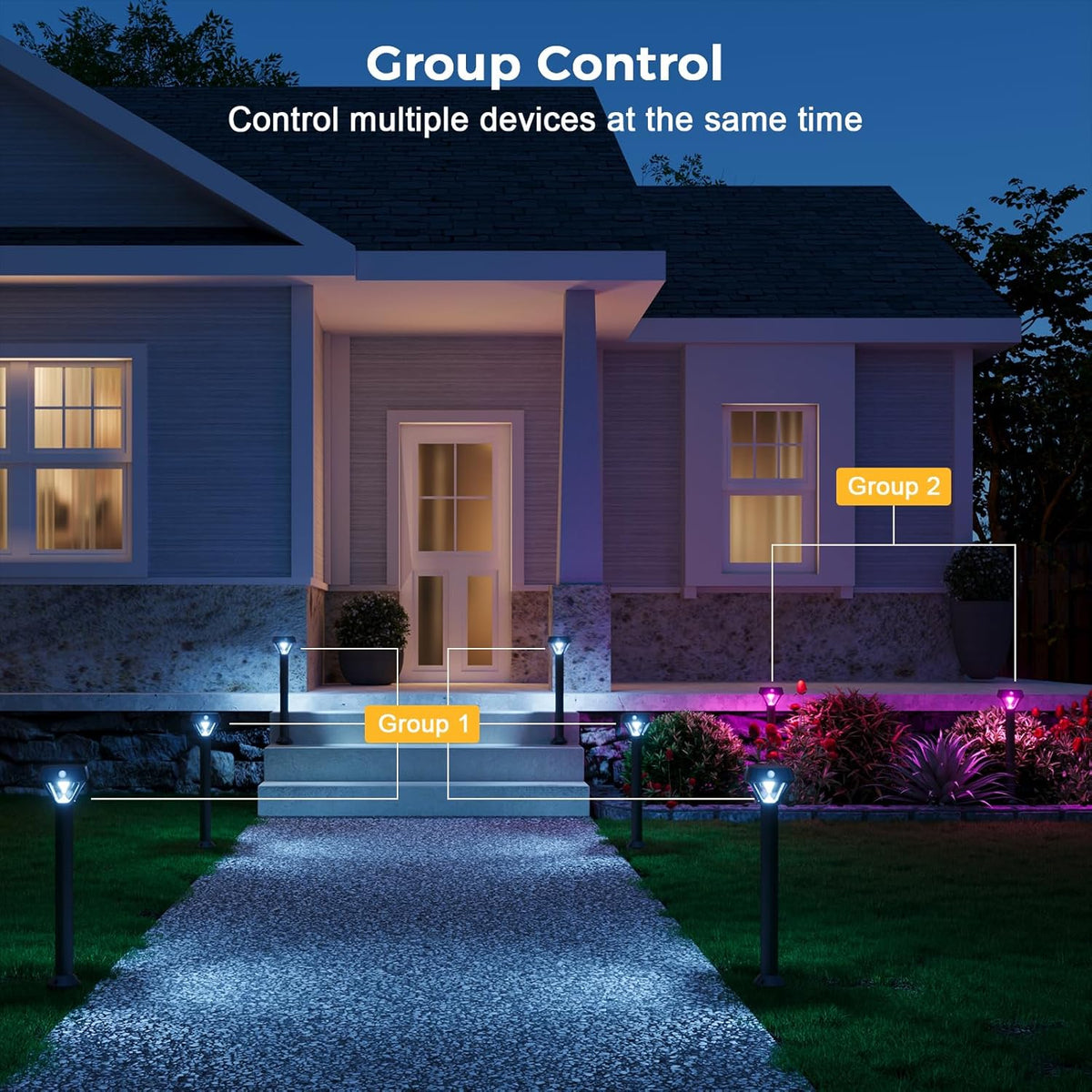 XMCOSY+ Smart Solar Lights Outdoor with Motion Sensor, 150LM APP Control RGBCW Color Changing