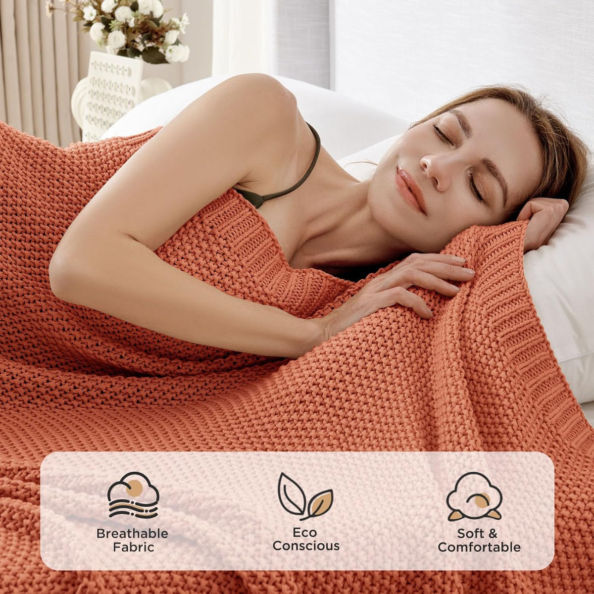 Joydeco Chunky Cable Knit Throw Blanket, Lightweight 100% Cotton Soft Cozy Throw Twin Blanket for