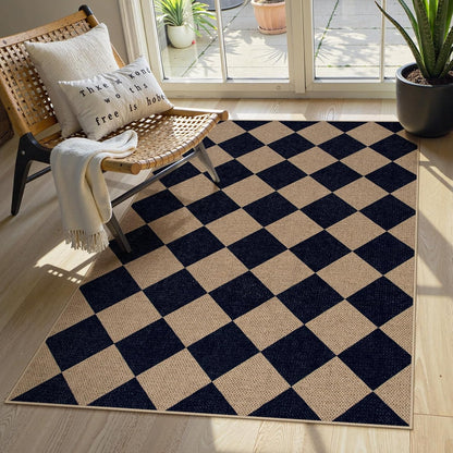 Lahome Checkered Easy Jute Entry Rug, 3x5 Black Outdoor Patio Rug for Living Room Farmhouse Neutral