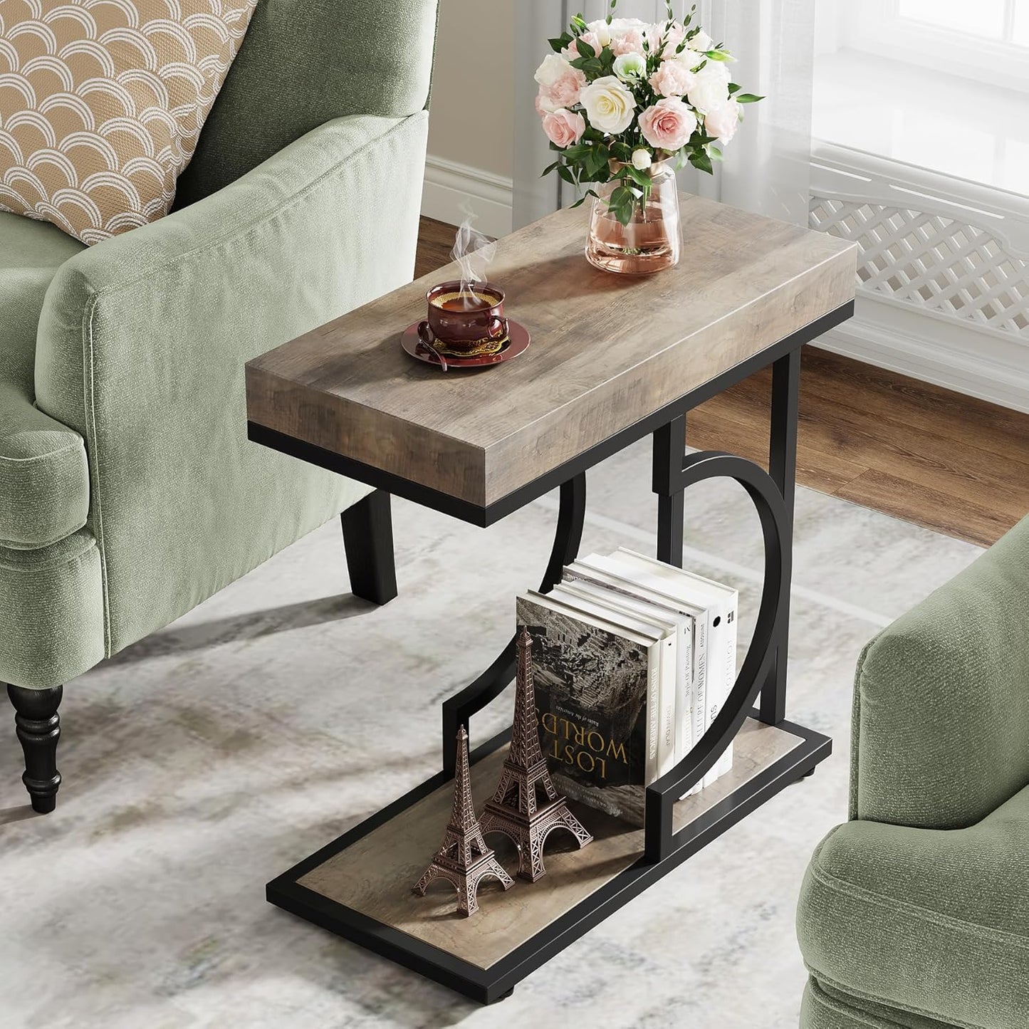Tribesigns Narrow Side Table C Shaped End Table Modern Bedside Tables for Couch, Small Sofa