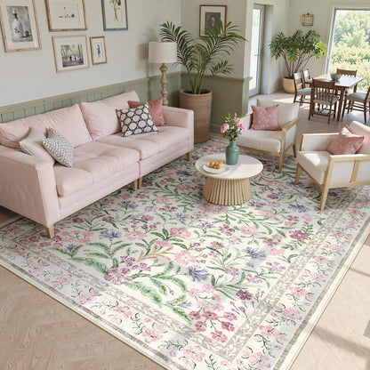 Wonnitar Purple Floral 8x10 Area Rugs, Washable Rug for Living Room, Soft Ultra-Thin Non-Shedding