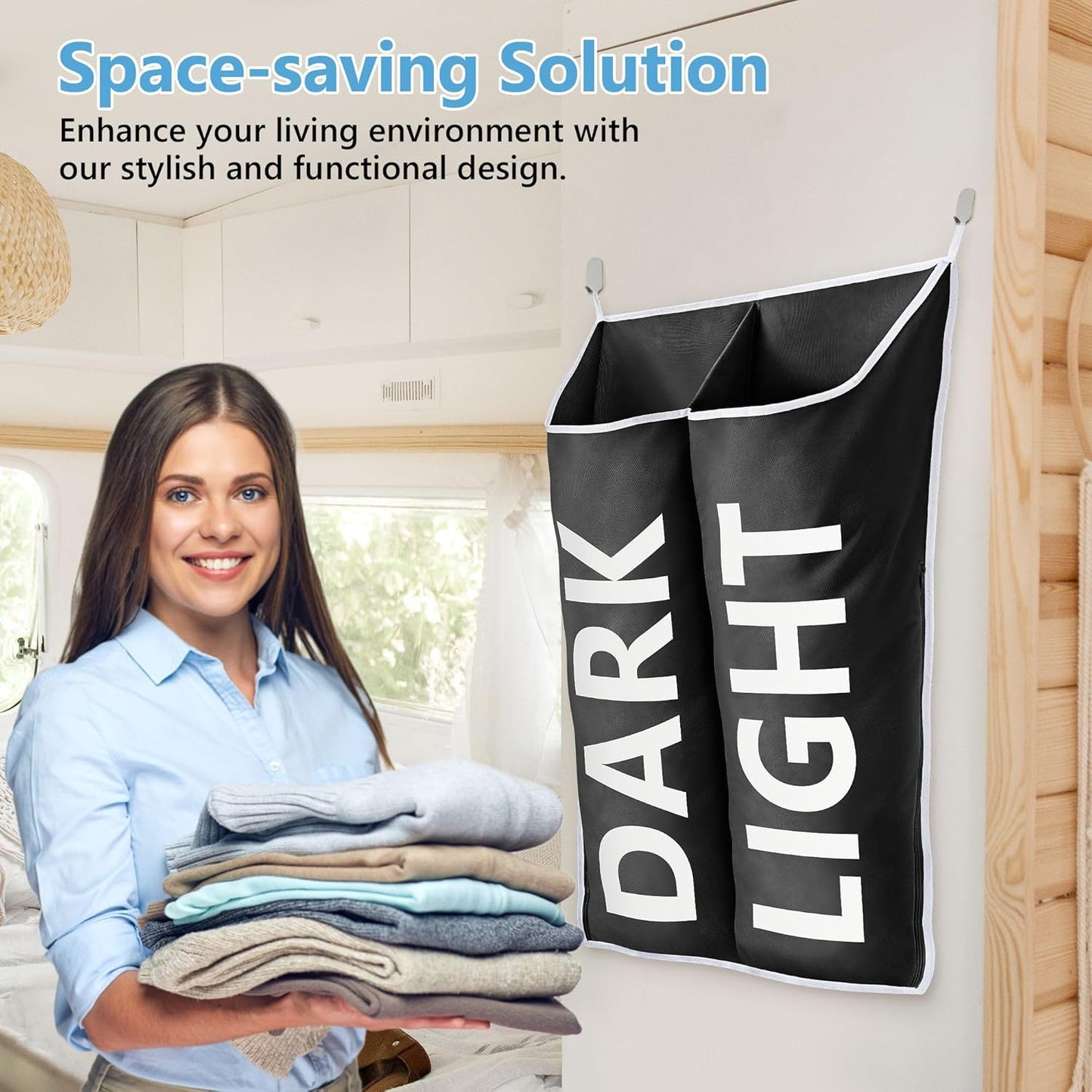 Hanging Laundry Hamper Bag XL 40x22", Space Saving over the Door Storage Bags, Behind the Door