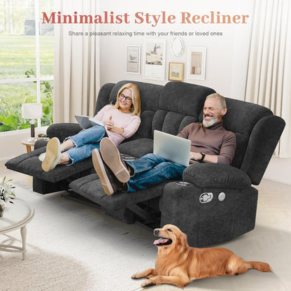 Loveseat Recliner Sofa, 2 Seater Curved Sofa for Living Room, Fabric Manual Pull Tab Reclining