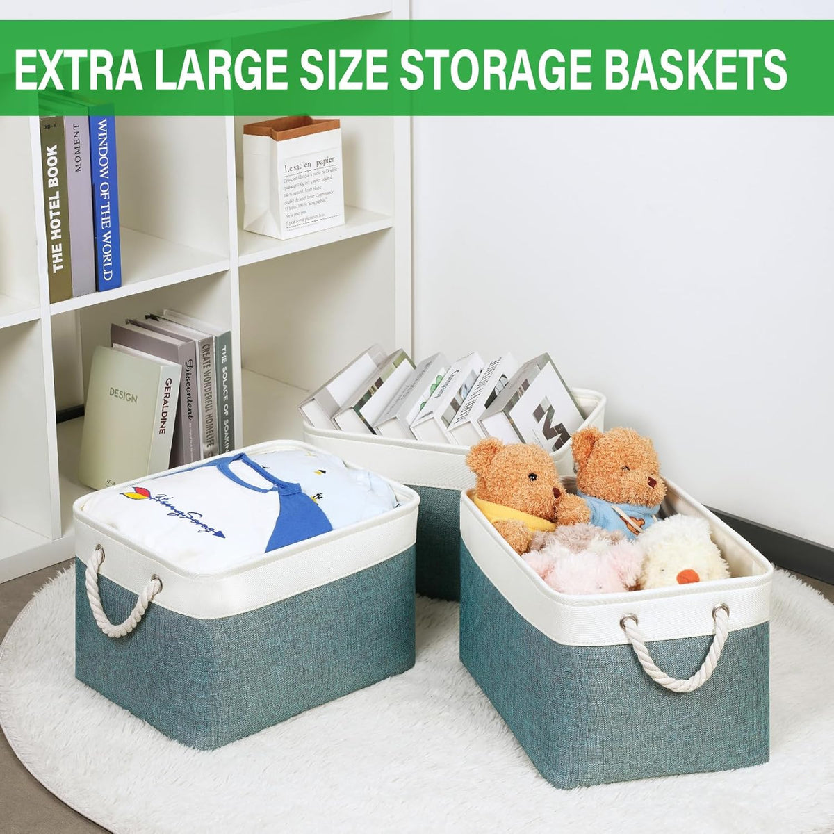 Bidtakay Fabric Storage Baskets for Shelves 3 Pack Large Storage Bins for Organizing Linen