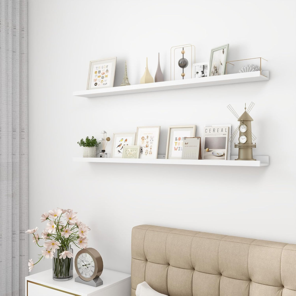 Picture Ledge Shelf, Wood Long Floating Shelves for Wall, Set of 2, 48 inch Picture Ledge Shelves