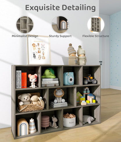 11-Cube Kids Toy and Book Storage Organizer – Wooden Cube Bookcase for Playroom and Nursery