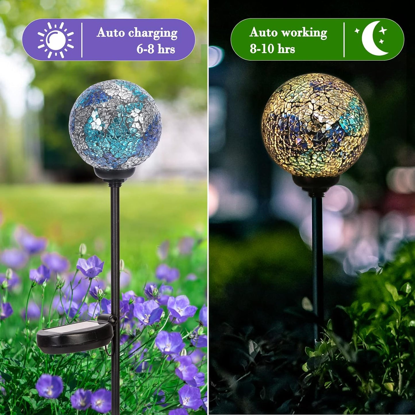 Solar Garden Lights Outdoor Decorative - Solar Gazing Ball Mosaic Garden Stakes Decorative