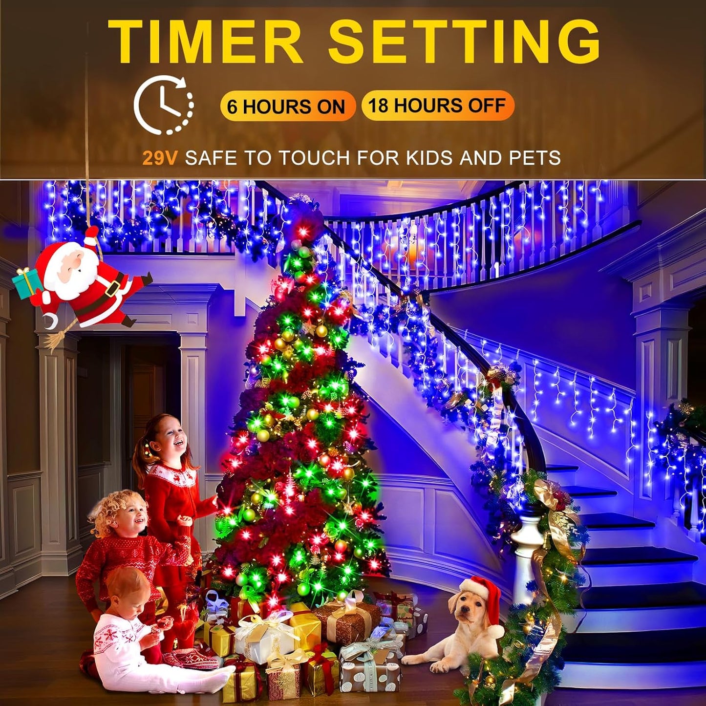 Christmas Lights Outdoor Decorations 1216 LED 99ft 8 Modes Curtain Fairy String Light with 228