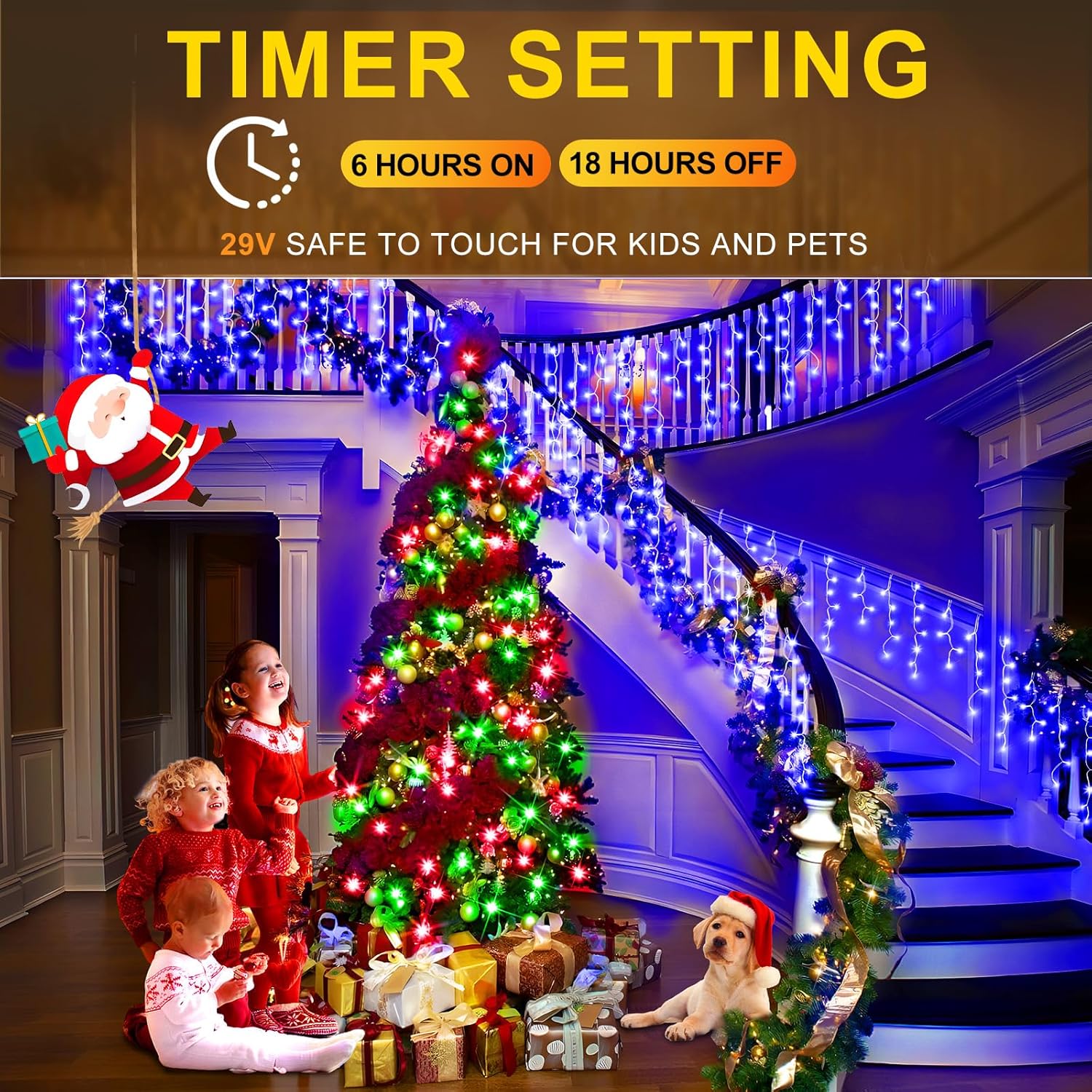 Christmas Lights Outdoor Decorations 1216 LED 99ft 8 Modes Curtain Fairy String Light with 228