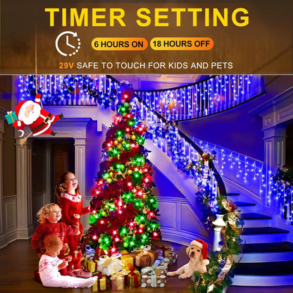 Christmas Lights Outdoor Decorations 1216 LED 99ft 8 Modes Curtain Fairy String Light with 228
