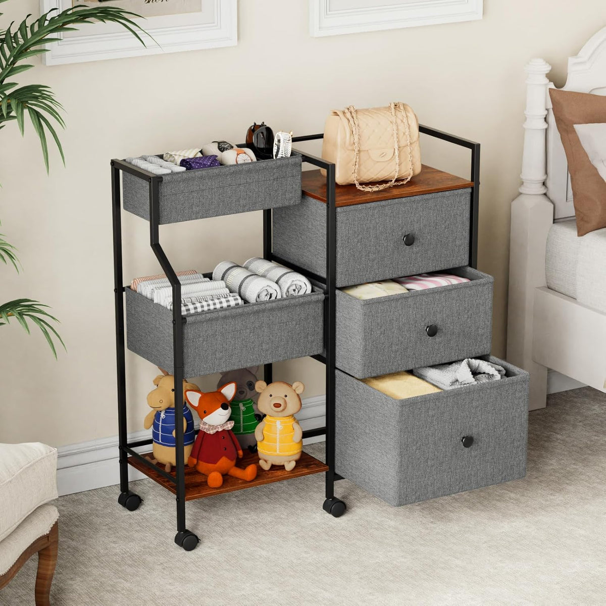 Baby Diaper Caddy Organizer and Storage - 3 Tier Rolling Cart with Dividers and Drawers, Easy To